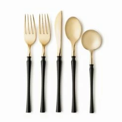 Wholesale ❤️ Posh Setting Fusion Collection Black/Gold Flatware Set 40 Count - Setting for 8 💯