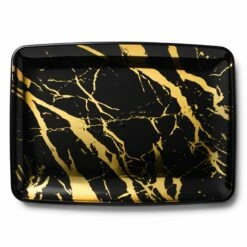 Buy 🤩 Posh Setting Marble Black and Gold Rectangle Serving Dish - 2 Pack ⌛