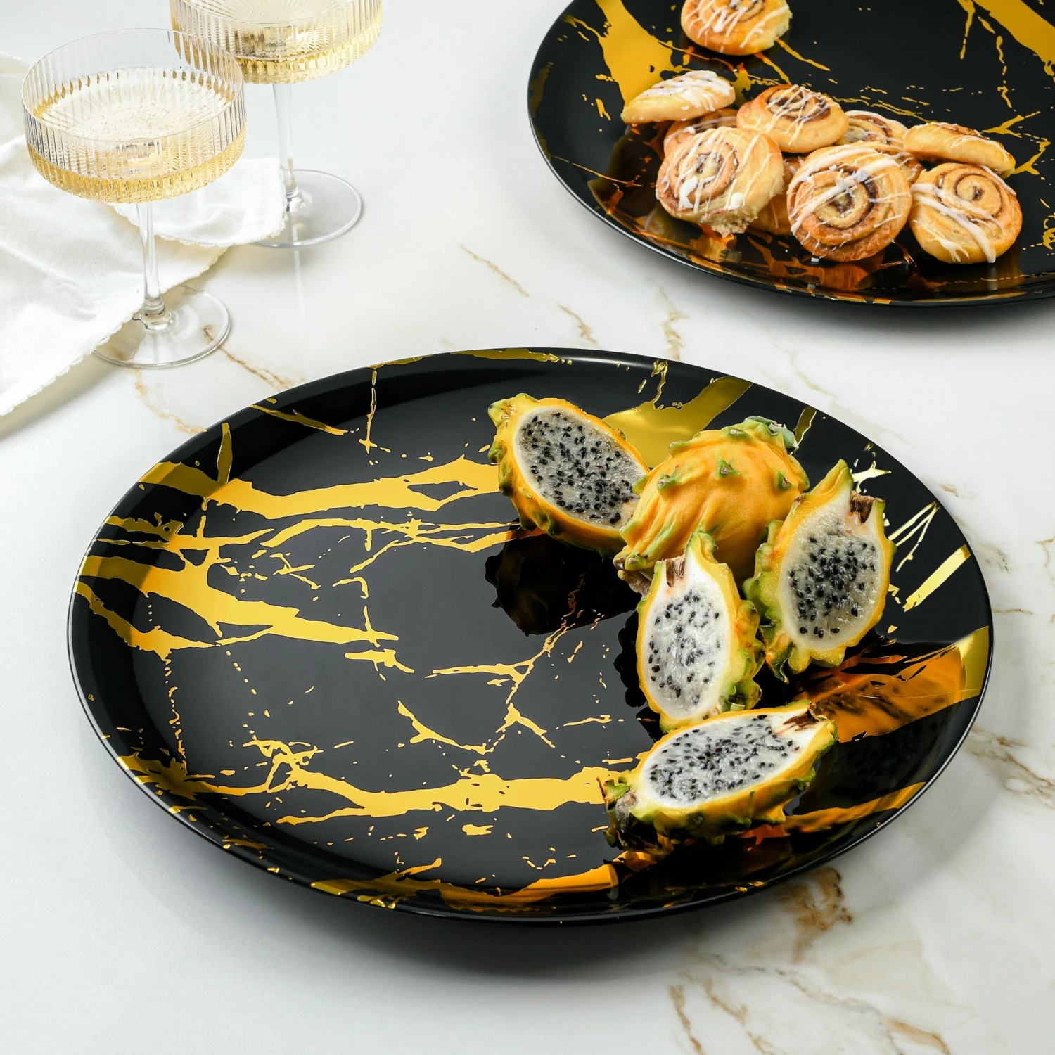 Cheap 👍 Posh Setting Marble Black and Gold Large Round Serving Dish - 2 Pack ✨ 4 Cheap 👍 Posh Setting Marble Black and Gold Large Round Serving Dish - 2 Pack ✨ - Image 2