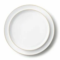 Promo 😍 Posh Setting 20 Pack White and Gold Round Plastic Dinnerware Set (10 Guests) - Edge 🎉