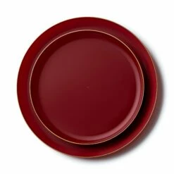 Best deal 💯 Posh Setting 20 Pack Cranberry and Gold Round Plastic Dinnerware Set (10 Guests) - Edge 🎉
