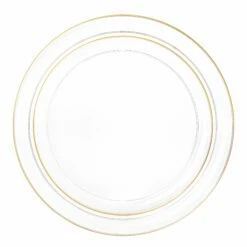 Budget 𧨠Posh Setting 20 Pack Clear and Gold Round Plastic Dinnerware Set (10 Guests) - Edge β€οΈ