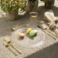 Budget 🧨 Posh Setting 20 Pack Clear and Gold Round Plastic Dinnerware Set (10 Guests) - Edge ❤️ 10 Budget 🧨 Posh Setting 20 Pack Clear and Gold Round Plastic Dinnerware Set (10 Guests) - Edge ❤️ -Cheap poshsetting Store DSC 3811 Edit