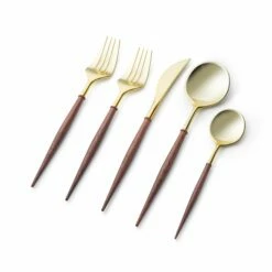 New 💯 Posh Setting Noble Collection Gold And Wood Red Flatware Set 40 Count-Setting for 8 👏