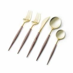 Coupon β Posh Setting Noble Collection Gold And Wood Brown Flatware Set 40 Count-Setting for 8 π