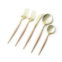 Top 10 ✔️ Posh Setting Noble Collection Gold And Wood Cream Flatware Set 40 Count-Setting for 8 ❤️
