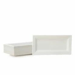 Cheap 🔔 Posh Setting 100% Compostable Paper Plates Rectangle Natural Disposable Sugar Cane Bagasse Plate, Eco-Friendly - Green Leaf 😉
