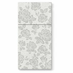 Wholesale ✔️ Posh Setting Subtle Roses Airlaid Silver Pocket Napkin 1/8 Fold - 25 pack 🎉