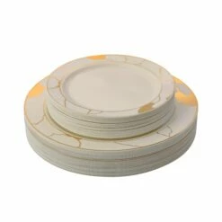 New 😀 Posh Setting 40 Pack Cream and Gold Round Plastic Dinnerware Value Set (20 Guests) - Marble 🛒