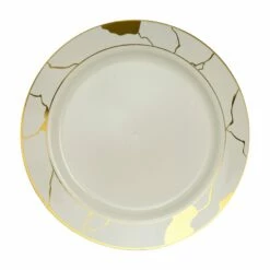 New 😀 Posh Setting 40 Pack Cream and Gold Round Plastic Dinnerware Value Set (20 Guests) - Marble 🛒 -Cheap poshsetting Store FriedCo011258