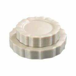 Promo 🌟 Posh Setting 40 Pack Pearl Round Plastic Dinnerware Value Set (20 Guests) - Scalloped 🌟
