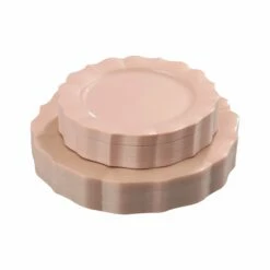 Budget π₯ Posh Setting 40 Pack Pink Round Plastic Dinnerware Value Set (20 Guests) - Scalloped β¨