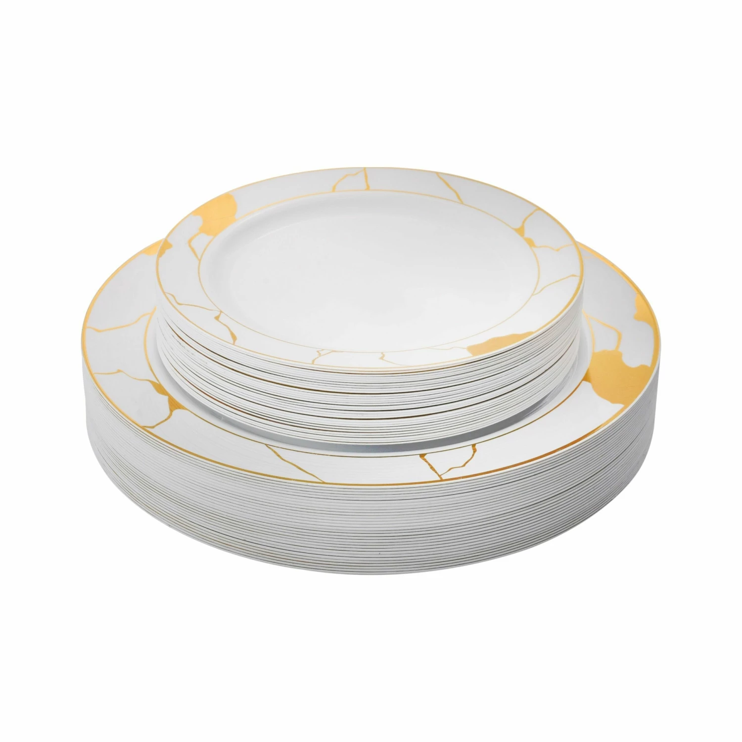 Outlet 🔔 Posh Setting 40 Pack White and Gold Round Plastic Dinnerware Value Set (20 Guests) - Marble 🧨 3 Outlet 🔔 Posh Setting 40 Pack White and Gold Round Plastic Dinnerware Value Set (20 Guests) - Marble 🧨