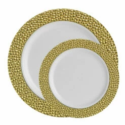 Brand new ✨ Posh Setting 40 Piece Combo Pack White and Gold Round Plastic Dinnerware Value Set - 🔨 Hammered 💯 -Cheap poshsetting Store GWhammered.combo3