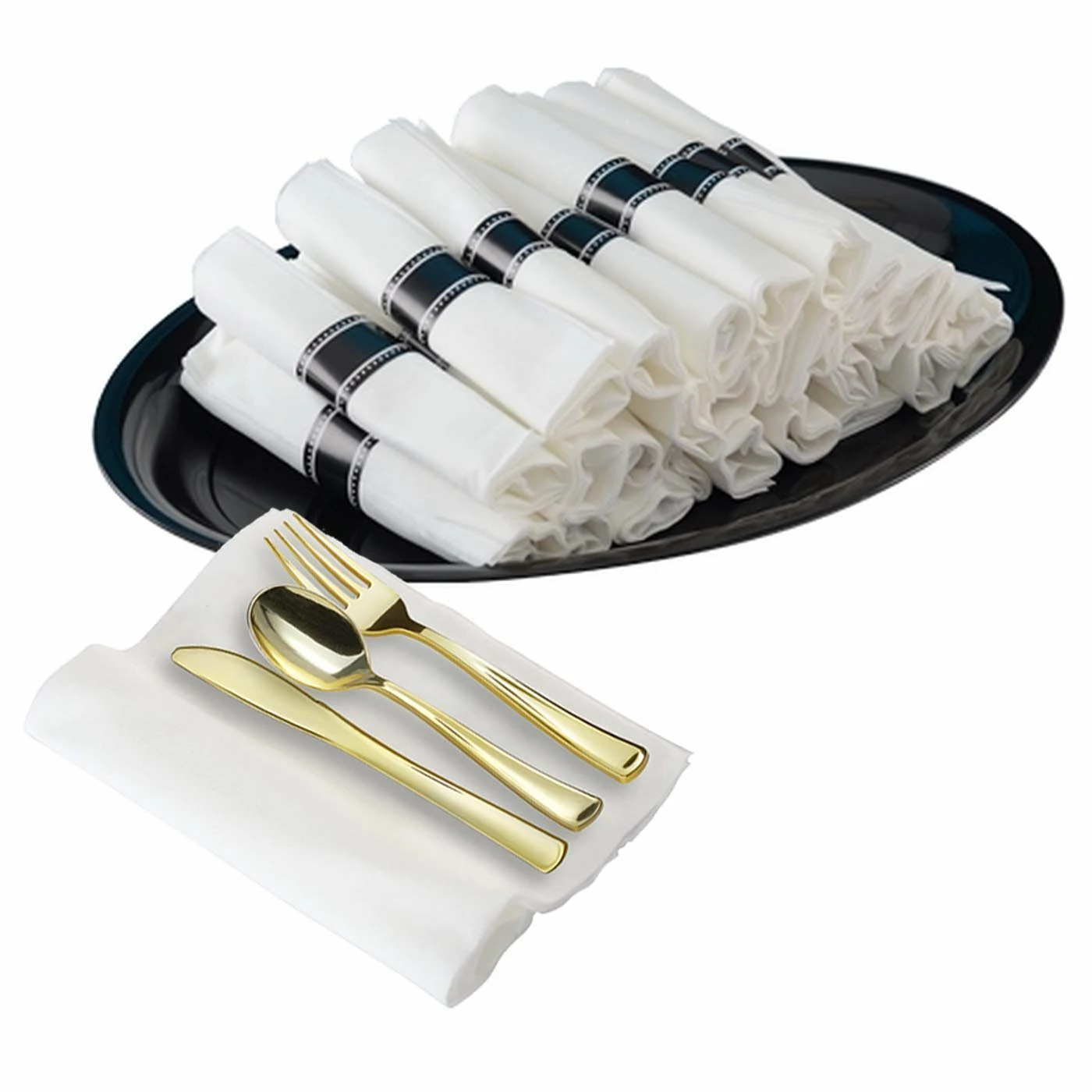 New ❤️ Posh Setting Gold Disposable Plastic Cutlery in White Napkin Rolls Set-Setting for 10 ⭐ 6 New ❤️ Posh Setting Gold Disposable Plastic Cutlery in White Napkin Rolls Set-Setting for 10 ⭐ - Image 4