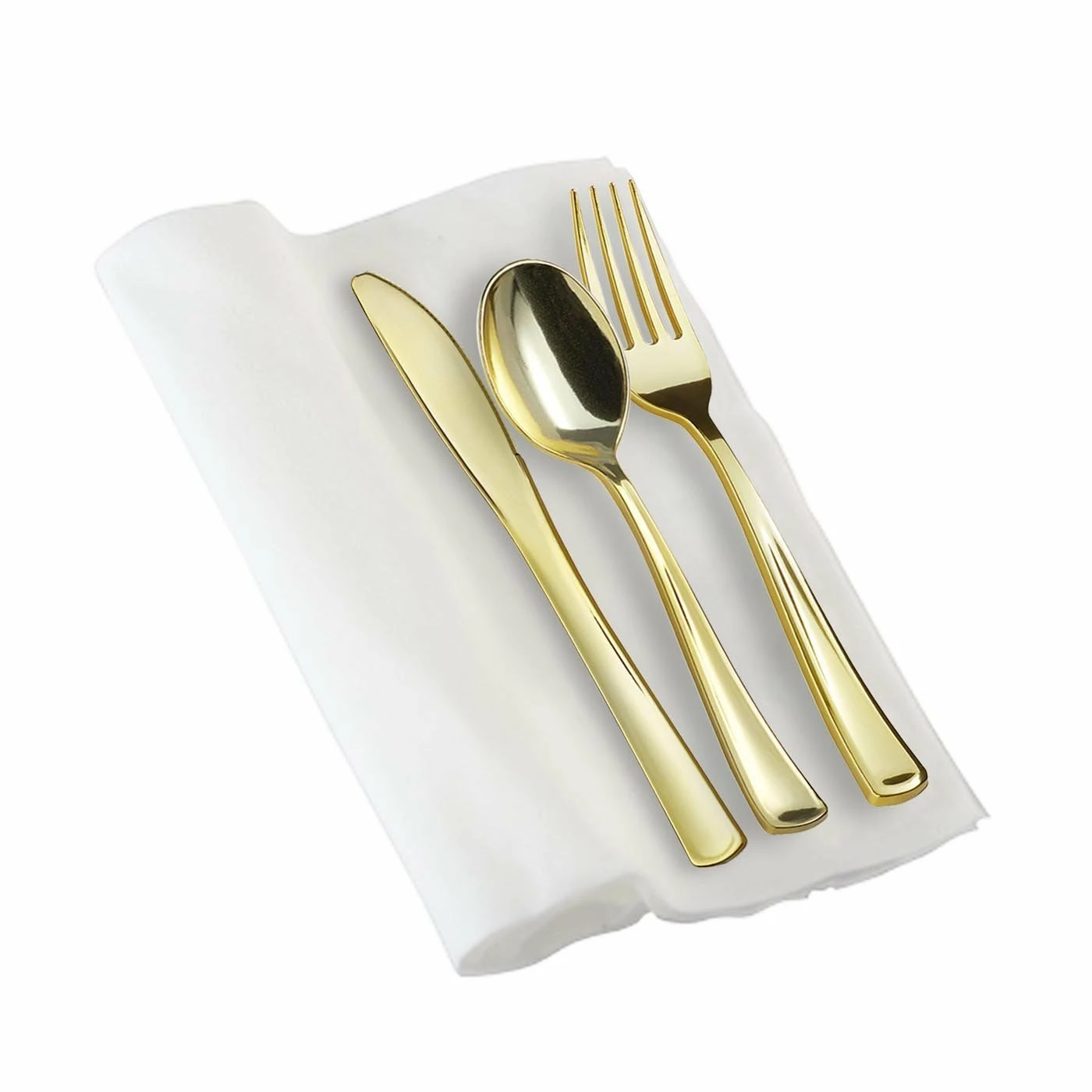 New ❤️ Posh Setting Gold Disposable Plastic Cutlery in White Napkin Rolls Set-Setting for 10 ⭐ 5 New ❤️ Posh Setting Gold Disposable Plastic Cutlery in White Napkin Rolls Set-Setting for 10 ⭐ - Image 3