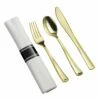 New ❤️ Posh Setting Gold Disposable Plastic Cutlery in White Napkin Rolls Set-Setting for 10 ⭐