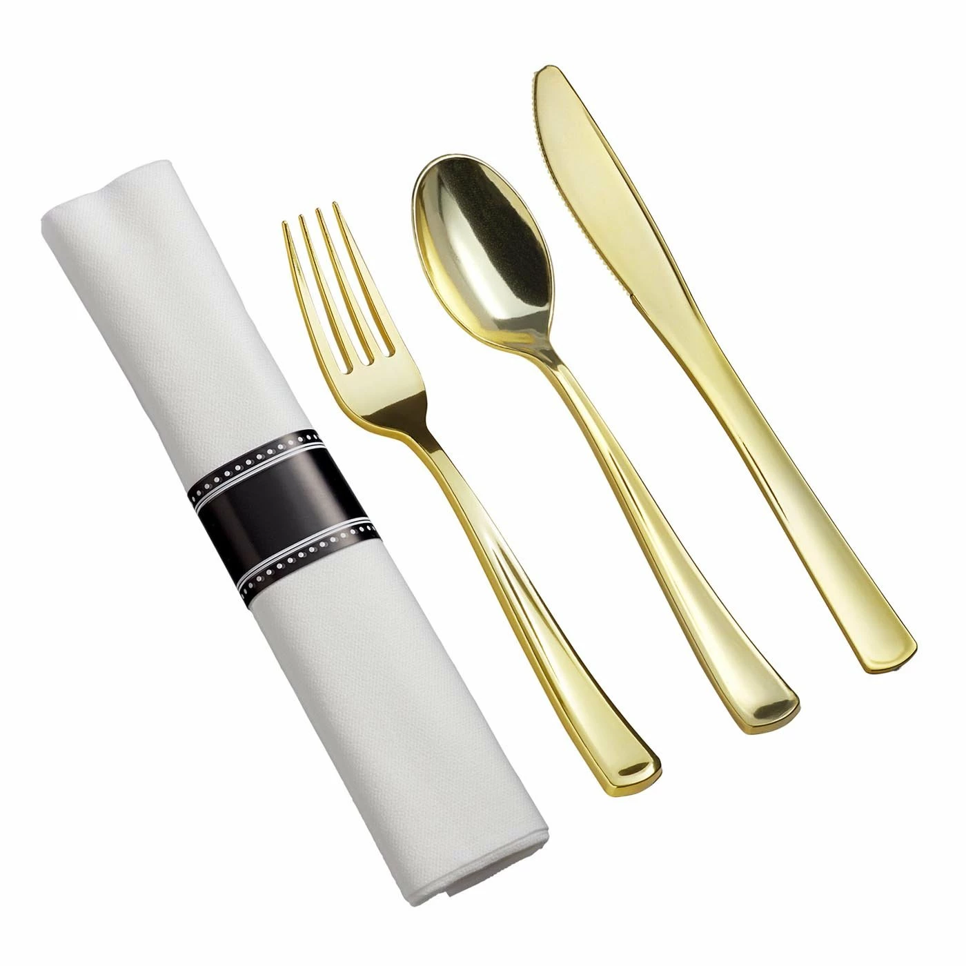 New ❤️ Posh Setting Gold Disposable Plastic Cutlery in White Napkin Rolls Set-Setting for 10 ⭐ 3 New ❤️ Posh Setting Gold Disposable Plastic Cutlery in White Napkin Rolls Set-Setting for 10 ⭐
