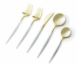 Promo ✔️ Posh Setting Noble Collection Gold And White Flatware Set 40 Count-Setting for 8 🔥