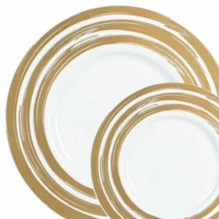 Buy 🎁 Posh Setting 20 Pack White and Gold Wide Rim Plastic Dinnerware Set (10 Guests) - Hemisphere 🛒