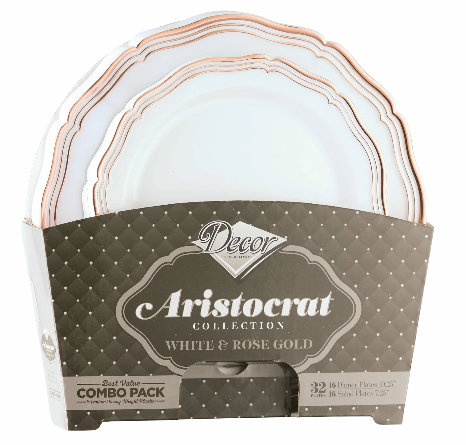 Budget ✨ Posh Setting 32 Piece Combo Pack Rose Gold and White Round Plastic Dinnerware Value Set (16 Servings) - Aristocrat ✔️ 3 Budget ✨ Posh Setting 32 Piece Combo Pack Rose Gold and White Round Plastic Dinnerware Value Set (16 Servings) - Aristocrat ✔️