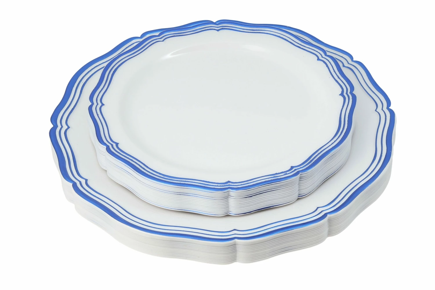 Wholesale ✨ Posh Setting 100 Piece White and Blue Round Plastic Dinnerware and Silverware value set (20 Servings) - Aristocrat 🤩 5 Wholesale ✨ Posh Setting 100 Piece White and Blue Round Plastic Dinnerware and Silverware value set (20 Servings) - Aristocrat 🤩 - Image 3