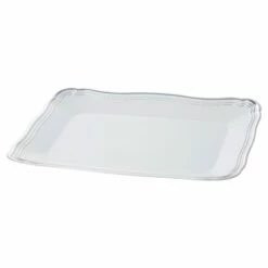 Discount 🥰 Posh Setting 9 X 13 Inch Rectangle White and Silver Rim Plastic Serving Tray 👍
