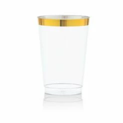Top 10 👍 Posh Setting 14 Oz Gold Plastic Cups Clear Plastic Tumblers With Gold Rim 💯