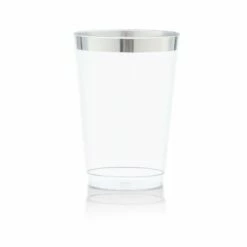 New 🔔 Posh Setting 10 Oz Clear Plastic Tumblers With Silver Rim ⭐