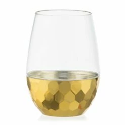 Budget 🎁 Posh Setting 16 Oz Clear Stemless Wine Goblets with 🔨 Hammered Gold Design 6 Pack 🌟 -Cheap poshsetting Store IMG 1203