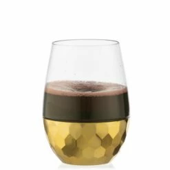 Budget 🎁 Posh Setting 16 Oz Clear Stemless Wine Goblets with 🔨 Hammered Gold Design 6 Pack 🌟 -Cheap poshsetting Store IMG 1231