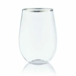 Wholesale ⌛ Posh Setting 16 oz. Clear Stemless Wine Goblets with Silver Rim 6 Pack 🎉 -Cheap poshsetting Store IMG 1250