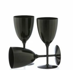 Budget π Posh Setting 7 Oz 1-Piece Black Plastic Disposable Wine Goblet - 8 Pack π