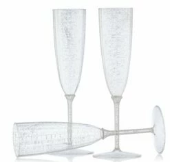 Flash Sale 🎉 Posh Setting 6 Oz 1-Piece Silver Glitter Plastic Disposable Champagne Flutes - 8 Pack 🧨