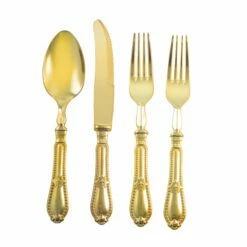 Top 10 😉 Posh-Setting Disposable Shiny Metallic Gold Flatware - Baroque ✔️