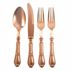 Promo β€οΈ Posh-Setting Disposable Shiny Metallic Rose Gold Flatware - Baroque π