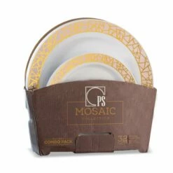 Cheap 🌟 Posh Setting 32 Piece Combo Pack Pink and Gold Round Plastic Dinnerware Value Set (16 Servings) - Mosaic 🌟