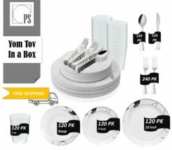 Promo π€© Posh Setting White and Gold/Silver Round Plastic Wedding Value Set (120 Servings) - Marble β€οΈ