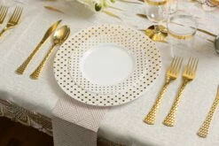 Flash Sale 😉 Posh Setting 40 Piece Combo Pack White and Gold Round Plastic Dinnerware Value Set (20 Servings) - Sphere 😍 -Cheap poshsetting Store N54A8798