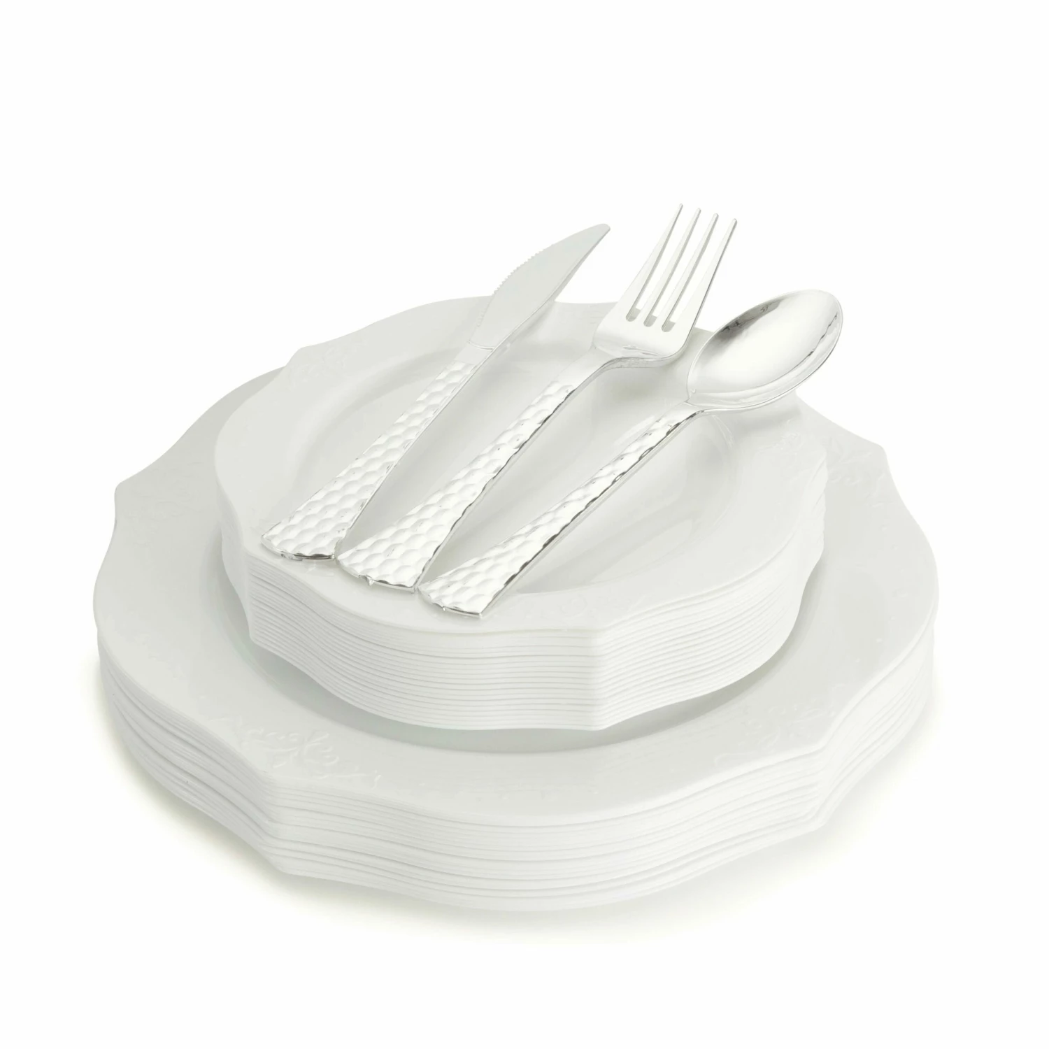 Buy π― Posh Setting 100 Piece White Round Plastic Dinnerware and Silverware value set (20 Servings) - Antique β¨ 2 Buy π― Posh Setting 100 Piece White Round Plastic Dinnerware and Silverware value set (20 Servings) - Antique β¨