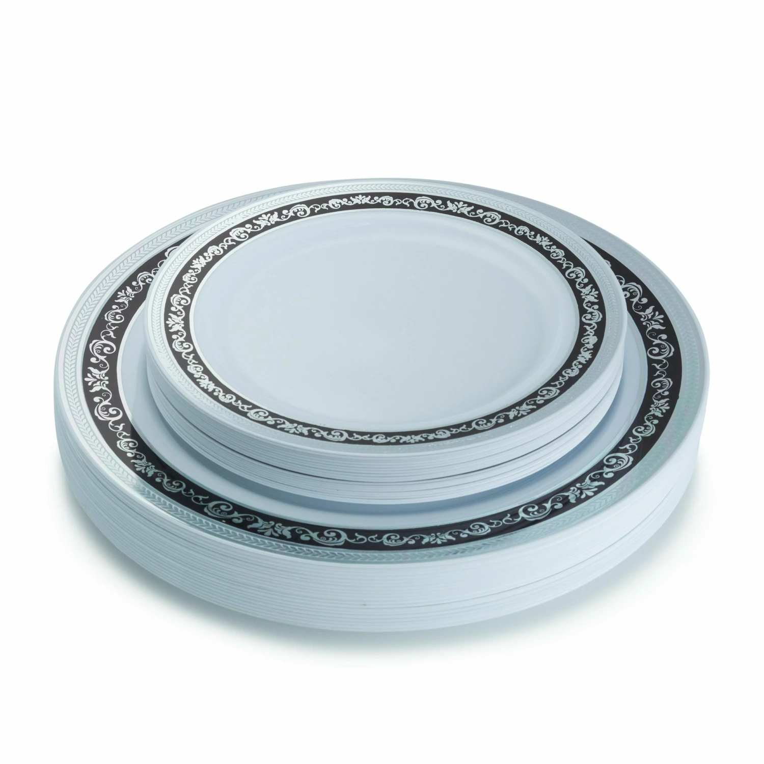 Outlet 🥰 Posh Setting 40 Pack Black and Silver Round Plastic Dinnerware Value Set (20 Guests) - Royal ✨ 3 Outlet 🥰 Posh Setting 40 Pack Black and Silver Round Plastic Dinnerware Value Set (20 Guests) - Royal ✨