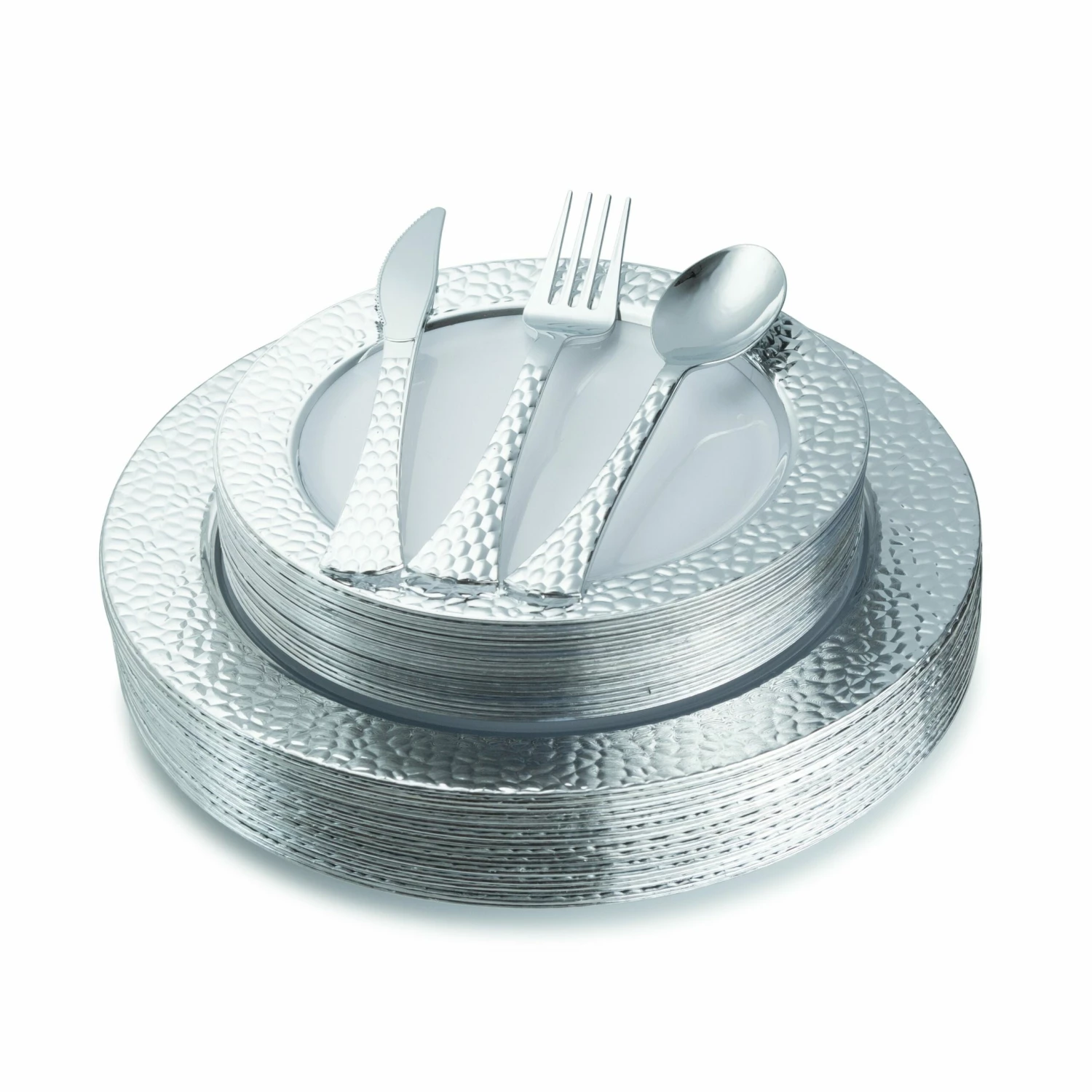 Cheapest π€© Posh Setting 100 Piece White and Silver Round Plastic Dinnerware and Silverware Value Set (20 Guests) - π¨ Hammered π 3 Cheapest π€© Posh Setting 100 Piece White and Silver Round Plastic Dinnerware and Silverware Value Set (20 Guests) - π¨ Hammered π