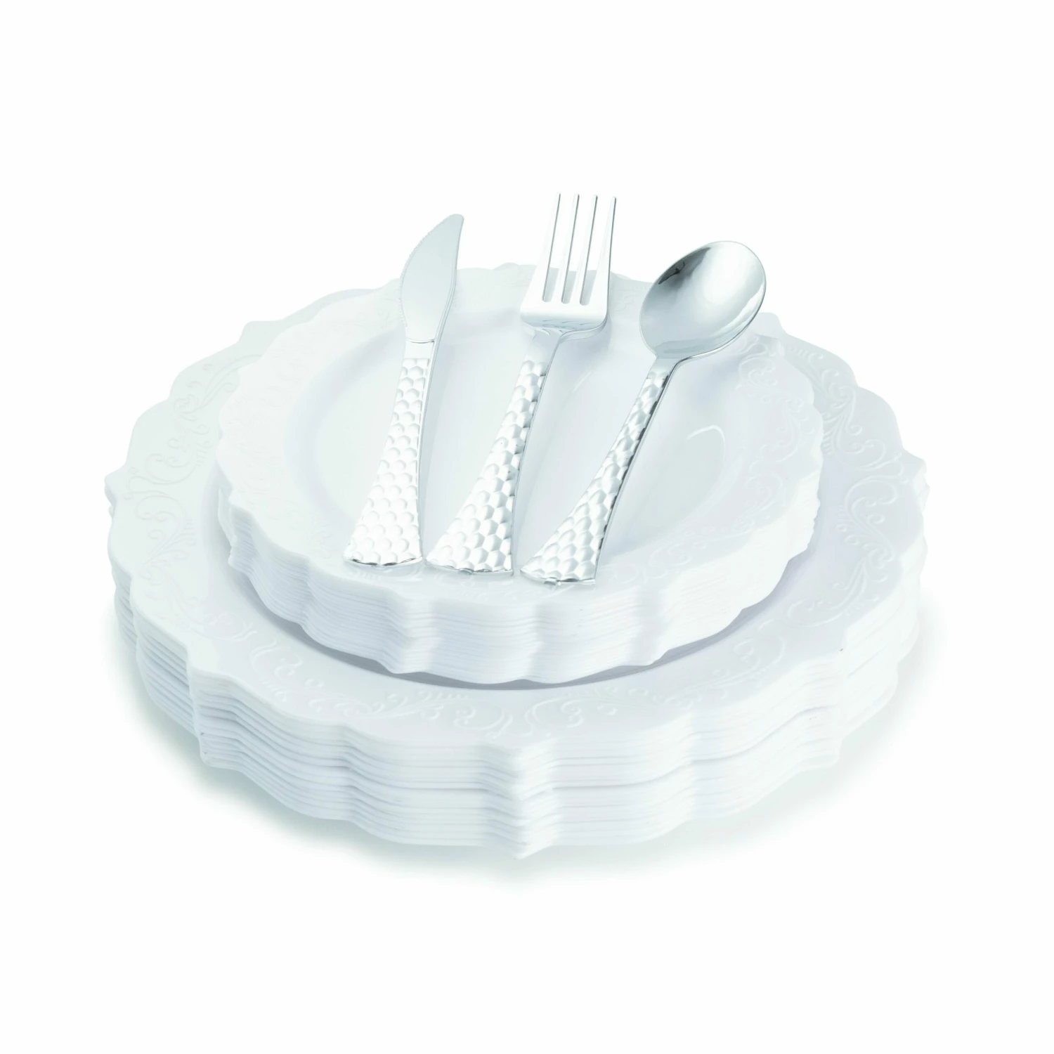 Promo π₯° Posh Setting 100 Piece White Round Plastic Dinnerware and Silverware value set (20 Servings) - Elegant β¨ 3 Promo π₯° Posh Setting 100 Piece White Round Plastic Dinnerware and Silverware value set (20 Servings) - Elegant β¨