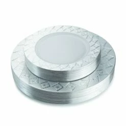 Budget π Posh Setting 40 Piece White and Silver Round Plastic Dinnerware Value Set (20 Servings) - Imperial π
