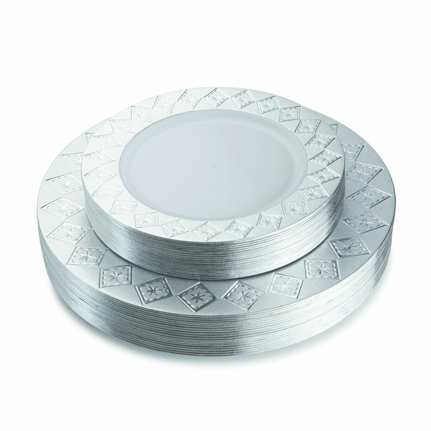 Budget π Posh Setting 40 Piece White and Silver Round Plastic Dinnerware Value Set (20 Servings) - Imperial π 3 Budget π Posh Setting 40 Piece White and Silver Round Plastic Dinnerware Value Set (20 Servings) - Imperial π