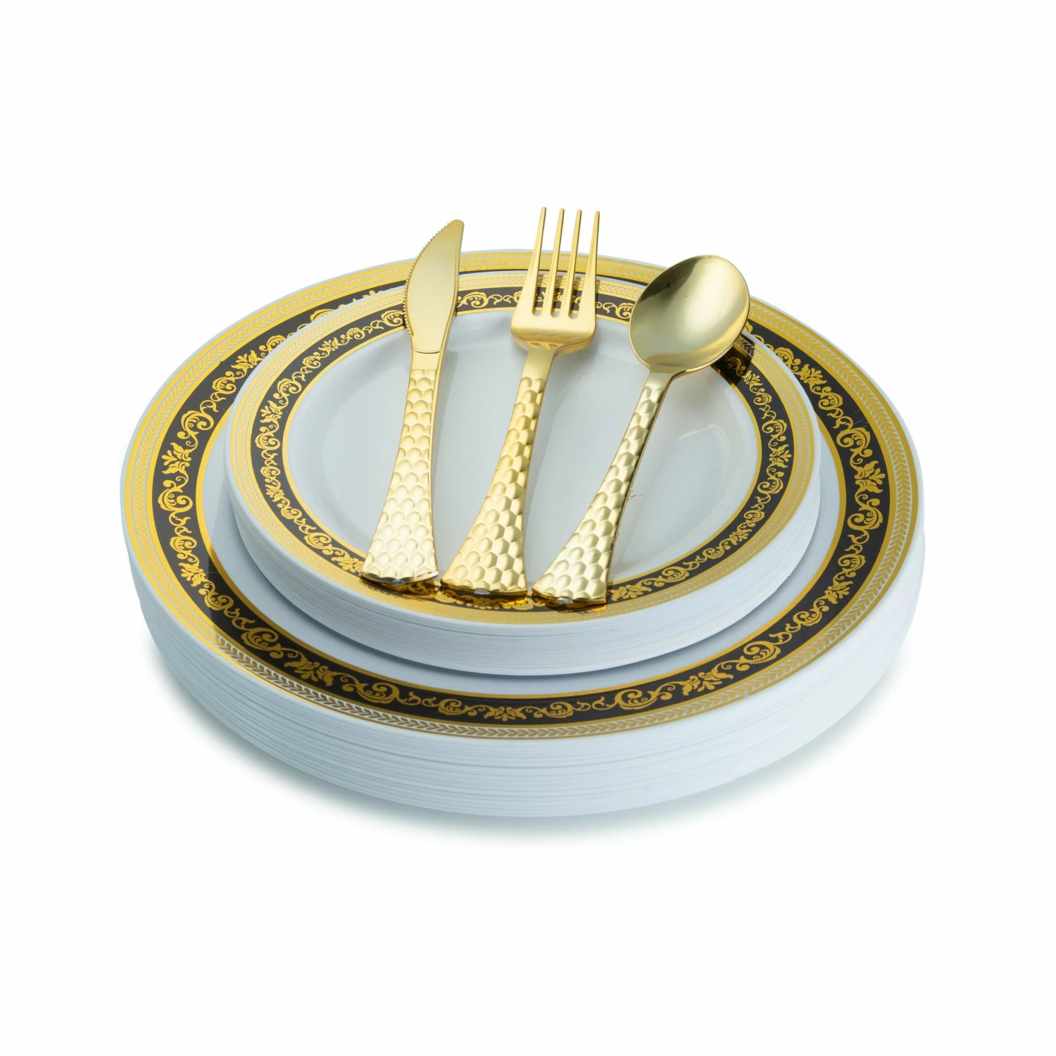 Best deal 💯 Posh Setting 100 Piece Black and Gold Round Plastic Dinnerware and Silverware Value Set (20 Guests) - Royal ⭐ 3 Best deal 💯 Posh Setting 100 Piece Black and Gold Round Plastic Dinnerware and Silverware Value Set (20 Guests) - Royal ⭐