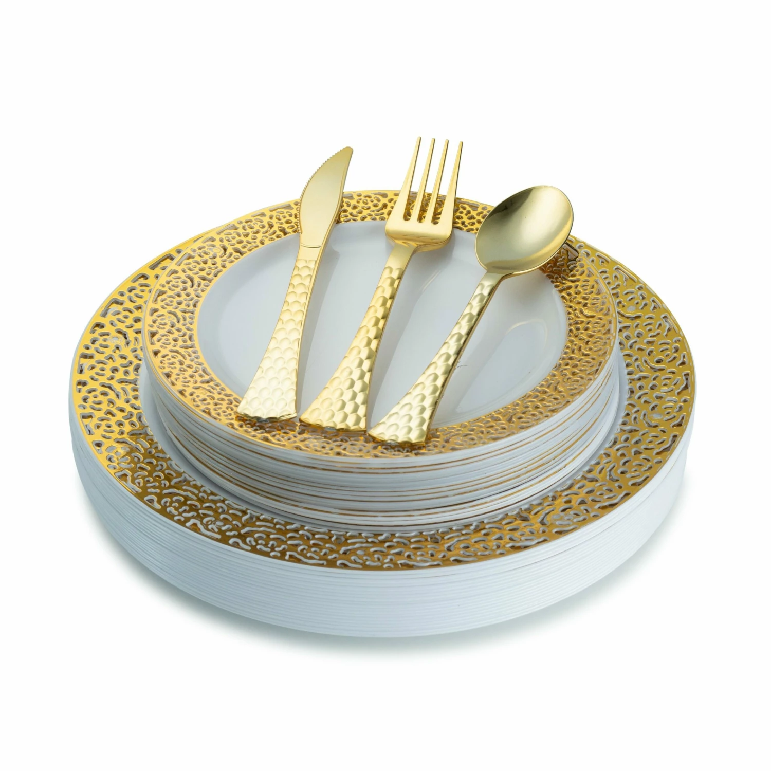 Buy π Posh Setting 100 Piece White and Gold Round Plastic Dinnerware and Silverware value set (20 Servings) - Lace β¨ 3 Buy π Posh Setting 100 Piece White and Gold Round Plastic Dinnerware and Silverware value set (20 Servings) - Lace β¨