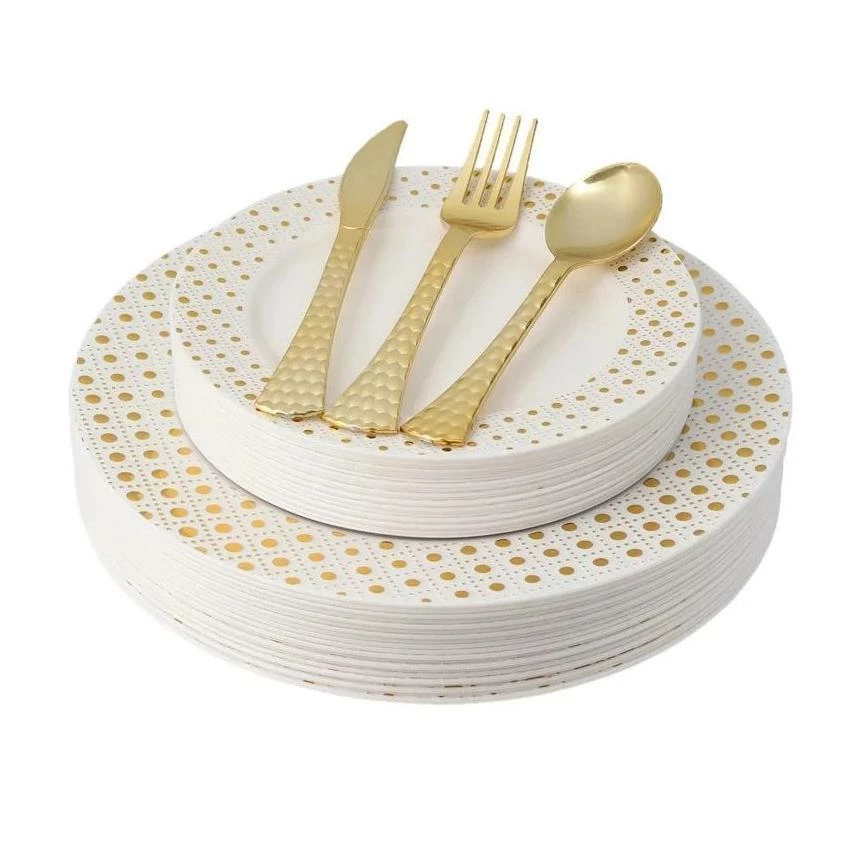 Buy ✔️ Posh Setting 100 Piece Gold and White Round Plastic Dinnerware and Silverware value set (20 Servings) - Sphere ⌛ 3 Buy ✔️ Posh Setting 100 Piece Gold and White Round Plastic Dinnerware and Silverware value set (20 Servings) - Sphere ⌛