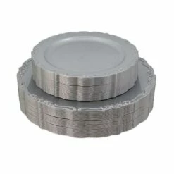 Best Pirce π Posh Setting 60 Piece Silver Round Plastic Dinnerware Value Set - Casual π