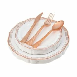 Best deal 𧨠Posh Setting 100 Piece Rose Gold and White Round Plastic Dinnerware and Silverware value set (20 Servings) - Aristocrat π§¨